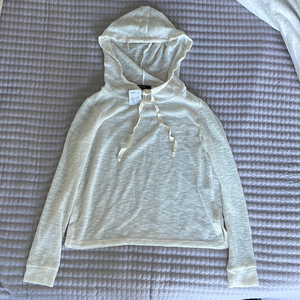 Cream knit crop top hoodie